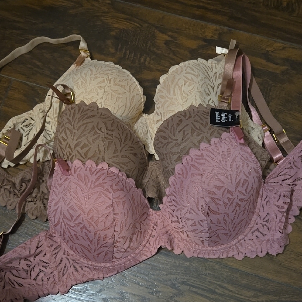Lace Bra Set - Pink, Brown, Cream